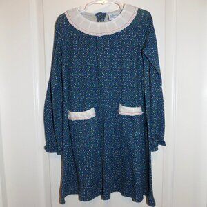 EYELET & IVY Girls Blue Ditsy Floral Knit Dress Lace 7 Cottage Laura Ashley